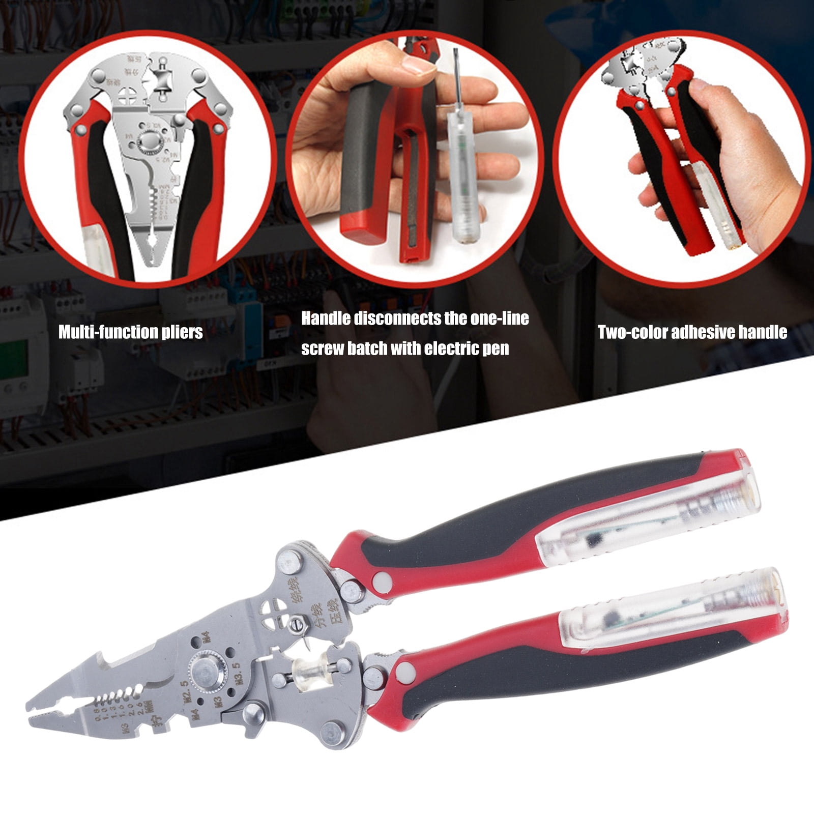 COOLHOOD 16 In 1 Wire Strippers Wire Stripping Tool with Electricity Tester Cable Cutter Foldable Crimper Splitting Wire Stripper