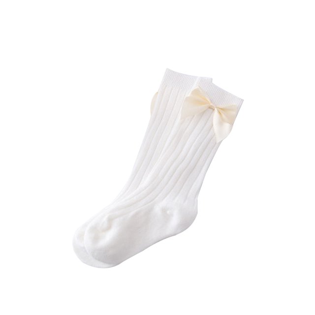 ZAXARRA Newborn's Solid Color Knitted Socks, Non Slip Floor Socks with Bow Decorations