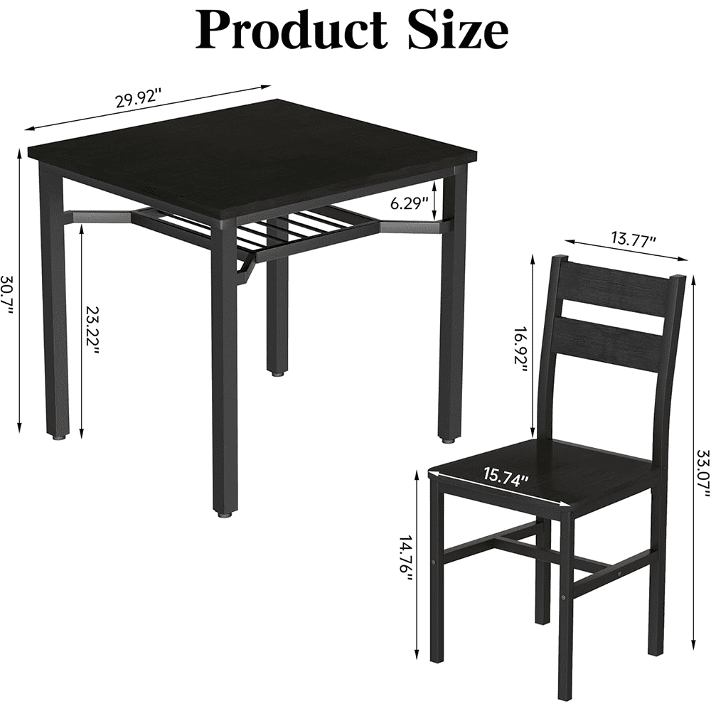 LinkRomat Small Dining Table for 2, Wooden Dinner Table with Storage, 3 Piece Farmhouse Square Dinette Set for Dining Room, Apartment, Small Space