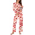 thumbnail image 5 of BiZtdJrK Lightning Prime Today Womens Pajamas Set Long Sleeve Button Up V Neck Pullover Tops and Pants 2 Piece Lounge Outfits Valentine's Day Heart Print Sleepwear Pink L, 5 of 8