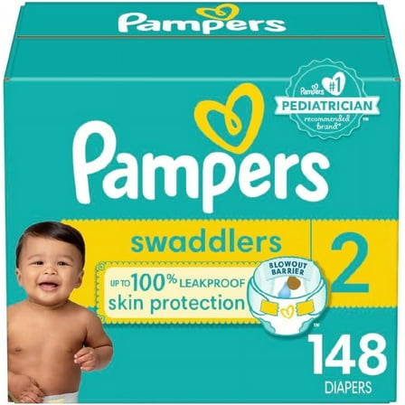 Pampers Swaddlers Diapers - Size 2, 148 Count, Ultra Soft Disposable Baby Diapers