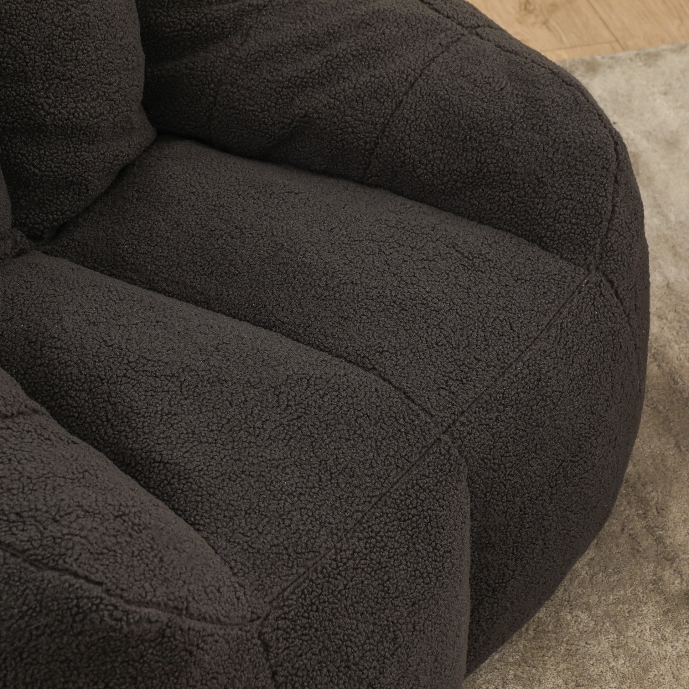 Noble House Halden Comfy Faux Fur Bean Bag Chair, Tufted Soft Memory Foam Lazy Sofa, for Living Room, Dark Gray