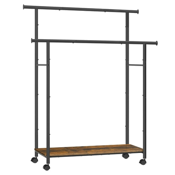 Perchero SONGMICS de doble varilla de 98,5 cm con estante y ruedas