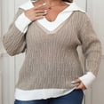 thumbnail image 4 of Hot6sl Women's Colorblocking Lapel Navy Neck Woven Pullover V-Neck Sweater, 4 of 6