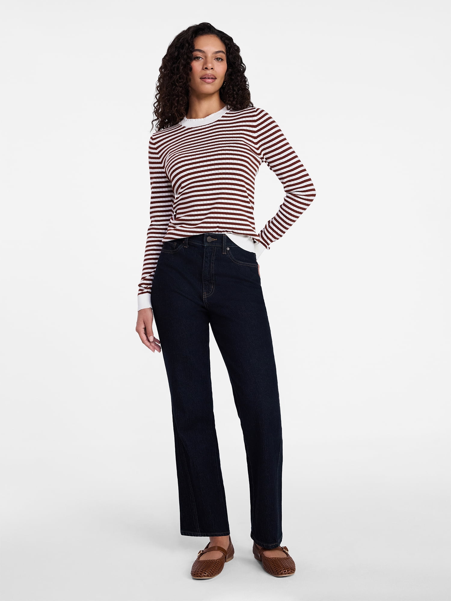 Time and Tru Women's High Rise Relaxed Straight Leg Jeans, 30" Inseam, Sizes 0-22