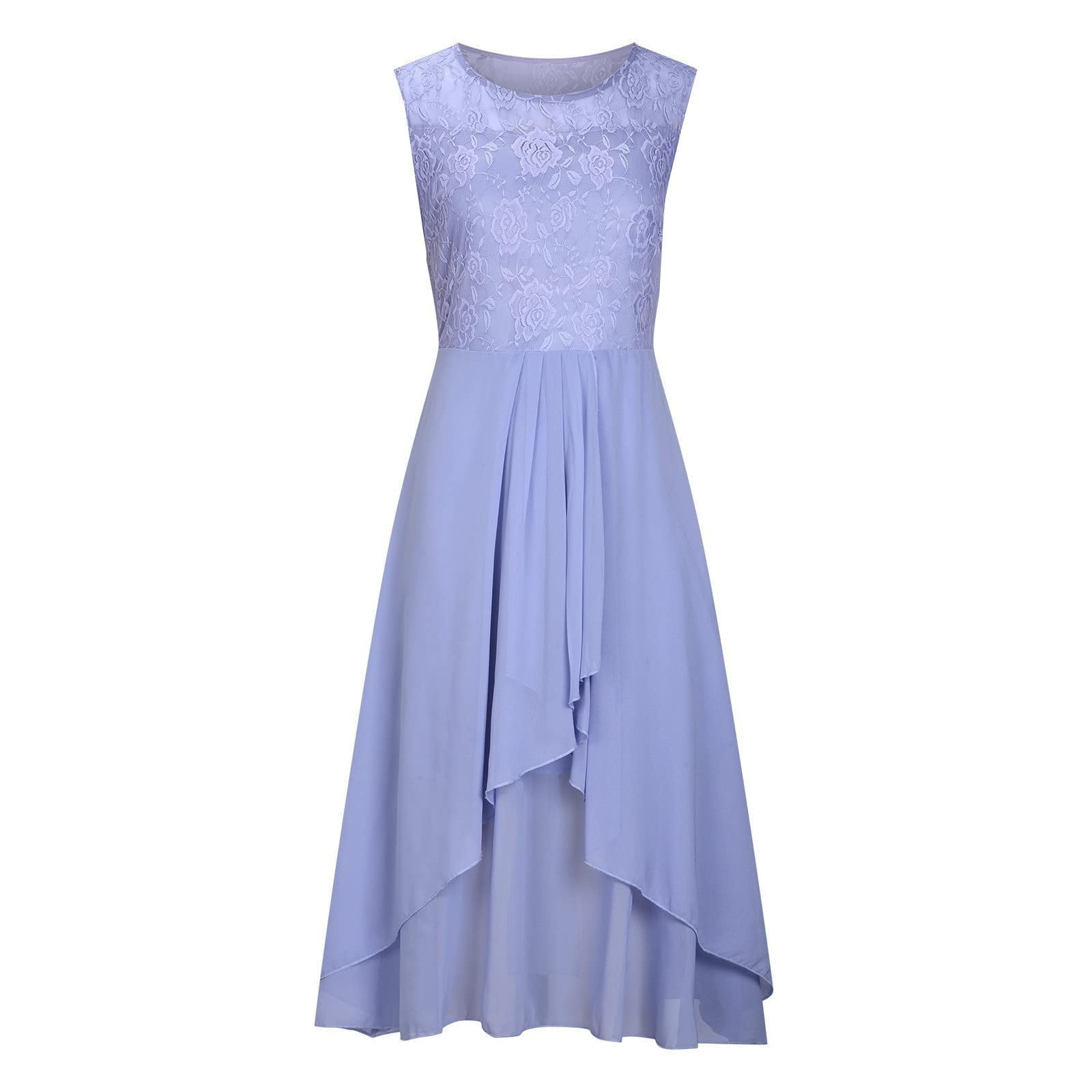 XIAOCHA Womens Lace Dress Flared Chiffon Sleeveless Round Neck Evening Gown Flowy Elegant Party Dresses