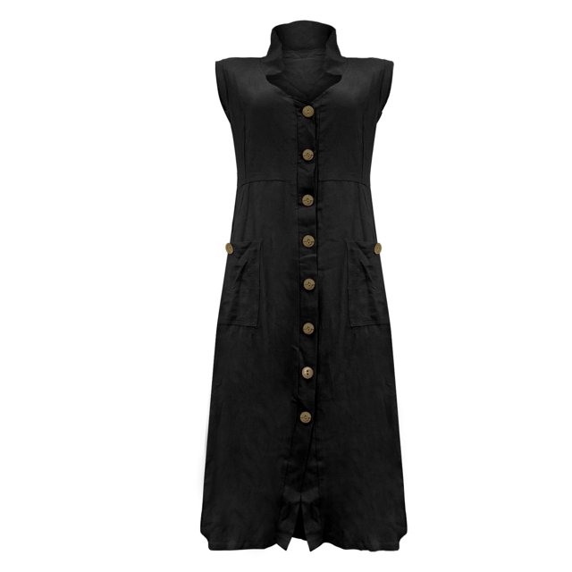 Vestido casual de punto Gibobby con Diseño de bolsillo y botones de un solo pecho cuello en V multicolor(Negro,CH)