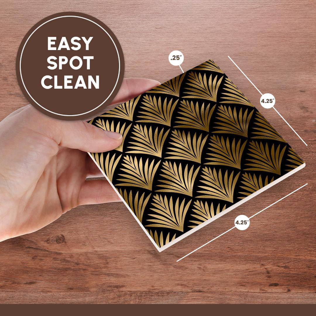 3drose, Elegant Black and Image of Gold Art Deco Leafy Diamond Pattern, Set of 8 Ceramic Tile Coasters
