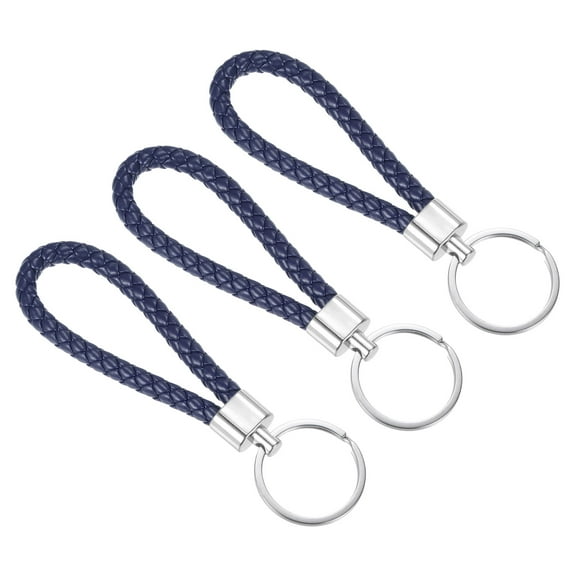 Uxcell Keyring Woven Lanyard Straps Braided Leather Keychain, Dark Blue 3 Pack