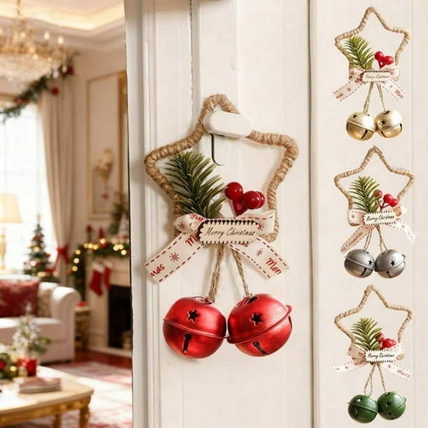 Campanas Navideñas con Pentagrama, Colgantes de Pared o Puerta, Decoración Dorada | Campanas de Hierro Hechas a Mano | Decoración Festiva | 15 X 9 X 4 Cm | 1 Unidad