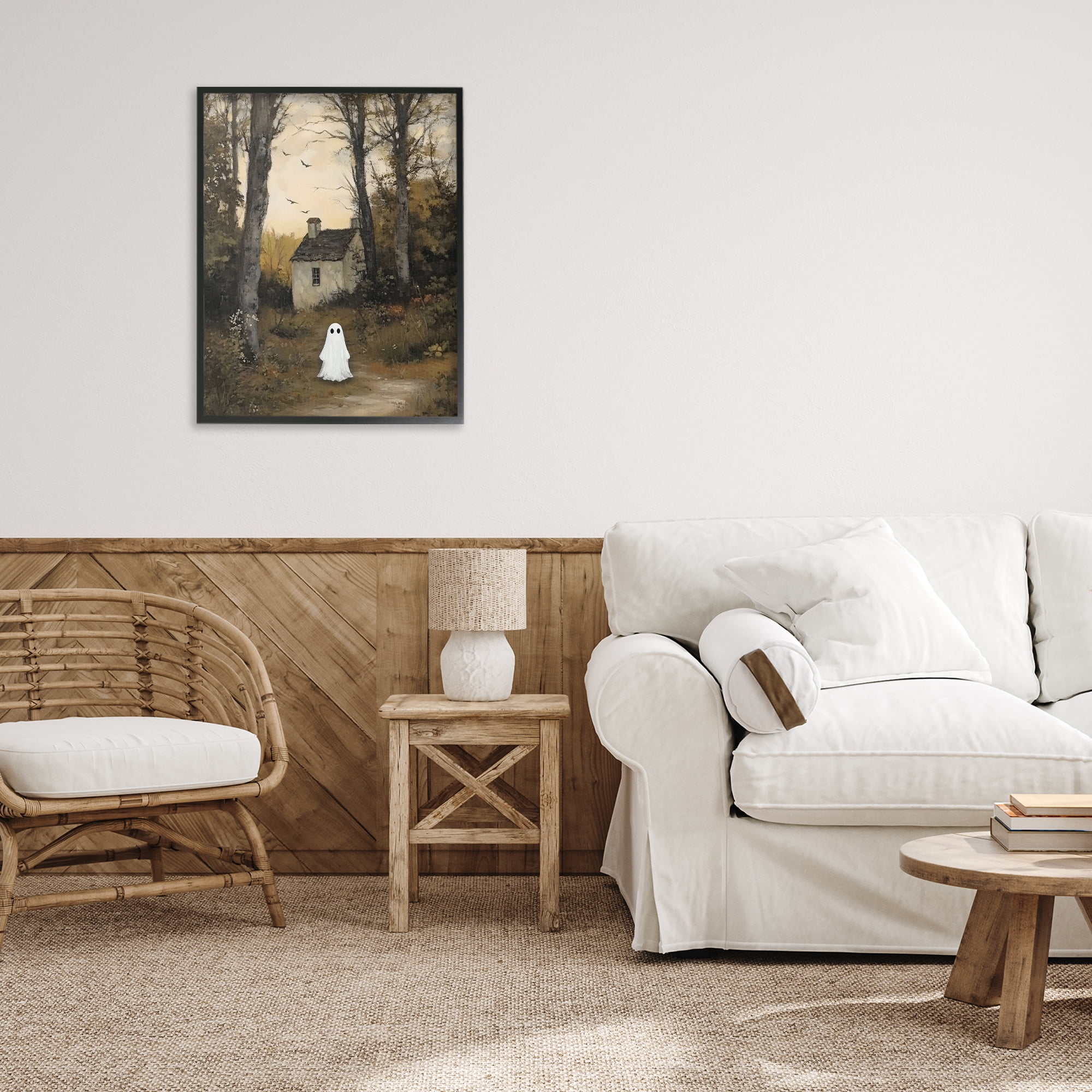 Little Ghost in Cottage Forest Black Framed Giclee Art, design by Arlington Prints
