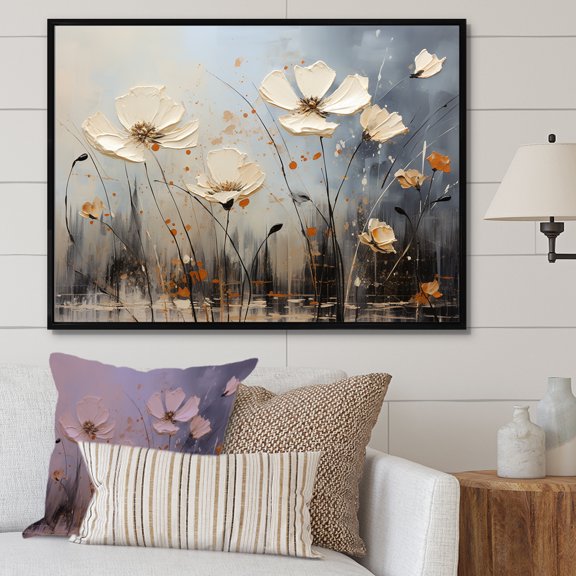 Designart "Blossoming Horizon" Flower Floater Framed Wall Art Living Room