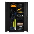 thumbnail image 1 of AOBABO Metal Storage Cabinet with 3 Adjustable Shelves & Cloth Rail, Black, 1 of 12