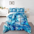 thumbnail image 2 of jejeloiu Blue Ocean Patchwork Art Full Size Comforter Sets Kids,Coastal Print Bedding Sets,Reversible,3-Piece, 2 of 8