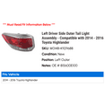 thumbnail image 2 of Left Driver Side Outer Tail Light Assembly - Compatible with 2014 - 2016 Toyota Highlander 2015, 2 of 2