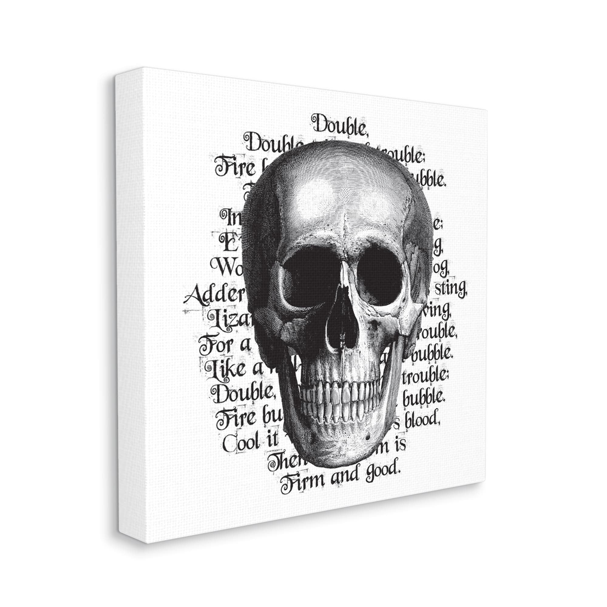 Spooky Skull Layered Vintage Script Hex Text Fairy Tales & Fantasy Graphic Art Gallery-Wrapped Canvas Print Wall Art