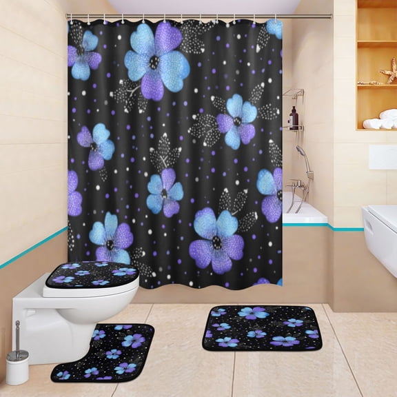 BZSMCE 4PCS Shower Curtain Set Bathroom Decorative Set-Stardust Berries Pattern