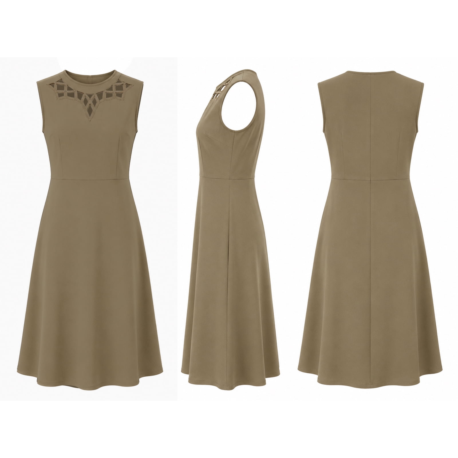 Alvantor Women's Sleeveless Lattice Neck A-Line Dress, Dust Olive