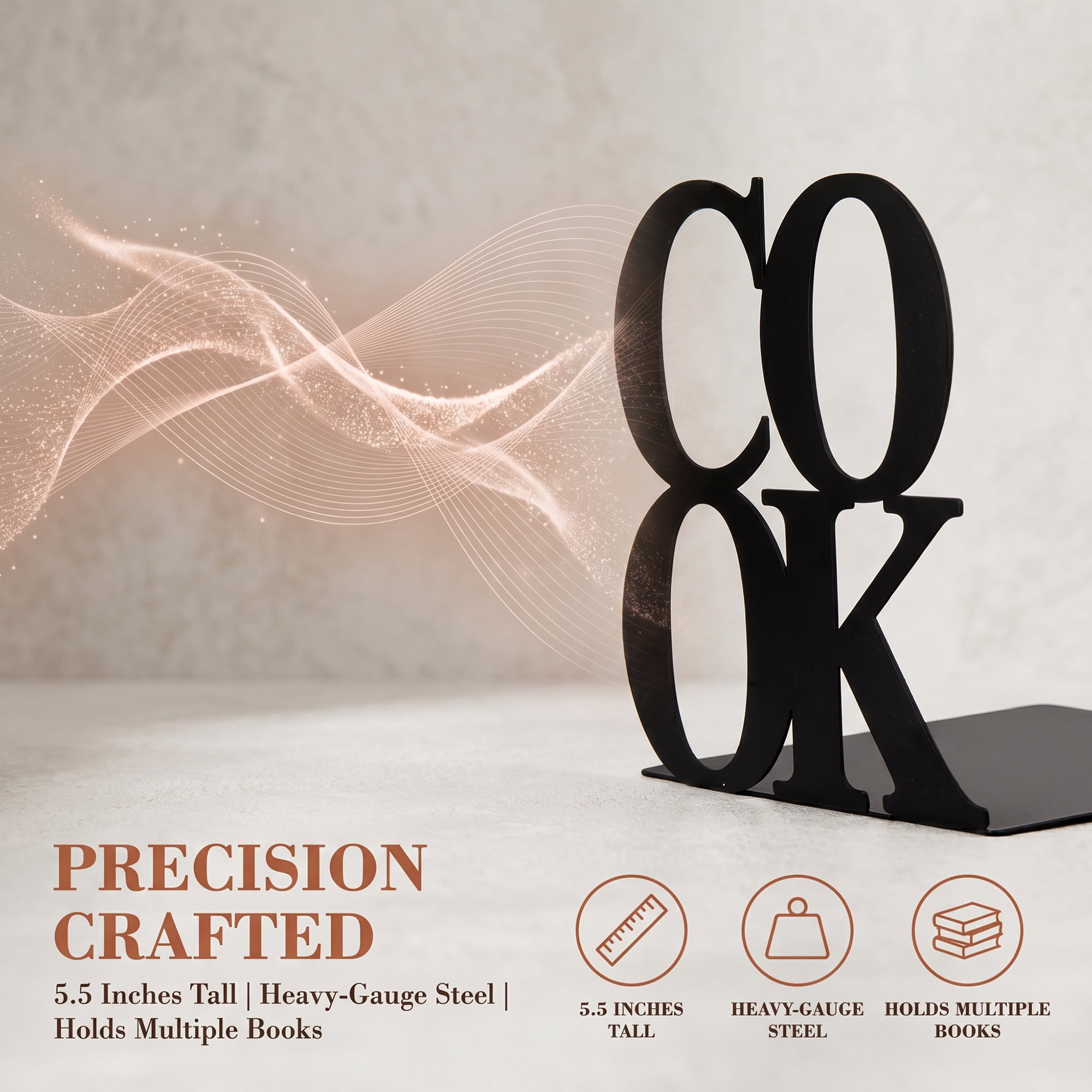 Unique Bargains Modern Geometric Metal Bookends for Office Black Style B 4.7"x4.7"x5.5"