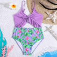 thumbnail image 2 of Otqutp Toddler Girls Ruffle Tankini One Piece Floral Print Swimming Knot Front Tween Girls Cute Aesthetic Bikini Matching Swimsuit Beach Swimwear, 2 of 8