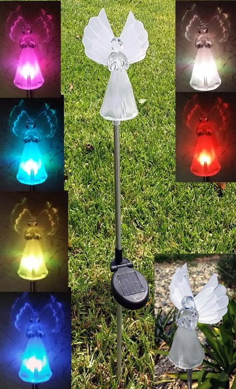 P5G2 2 Pack LED Solar Garden Stake Light Multi Color-Changing Butterfly 