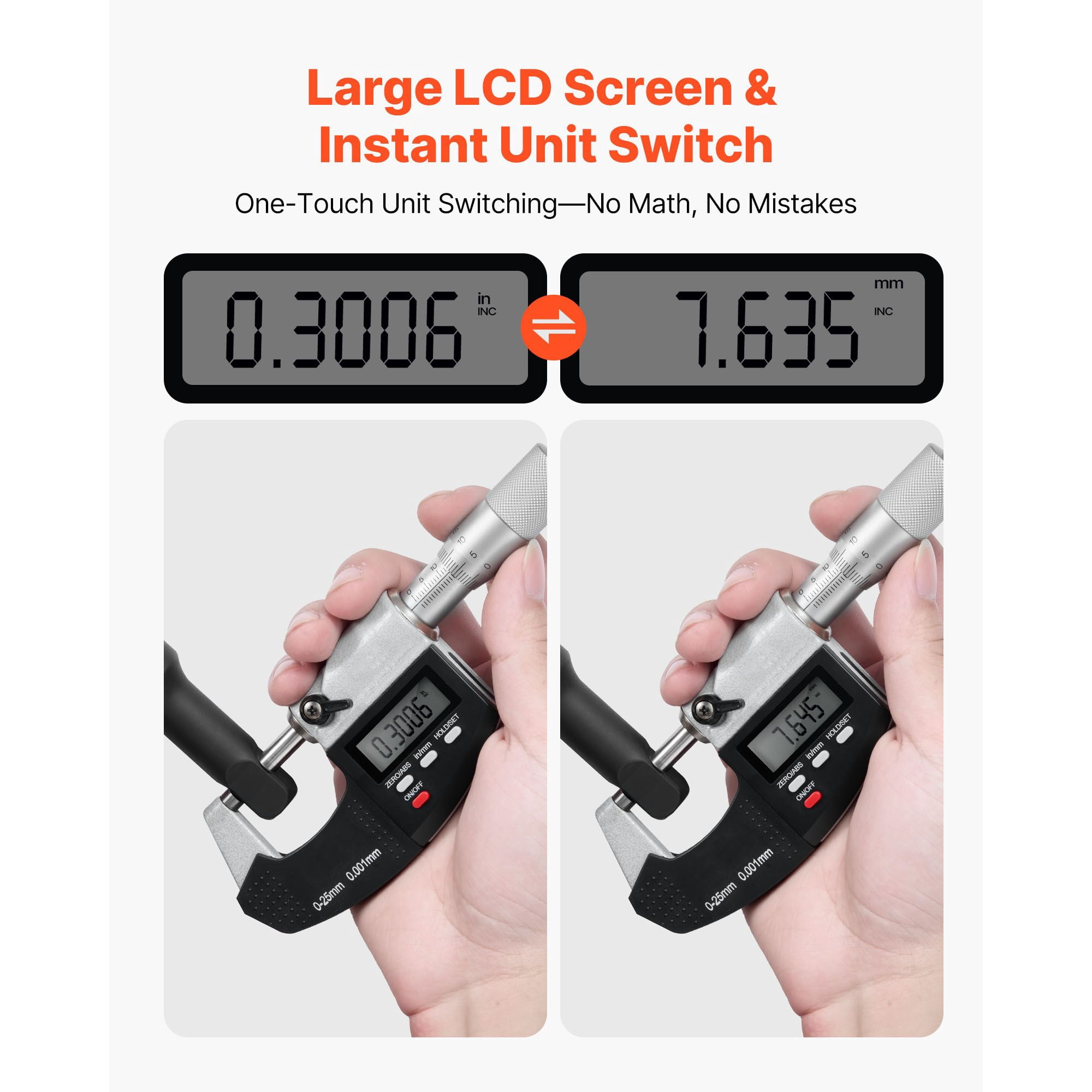 High-Precision Outside Micrometer 0-1" / 0-25.4mm, ±0.0001" Accuracy, Precision Measuring Tool for Engine Parts Fine Components