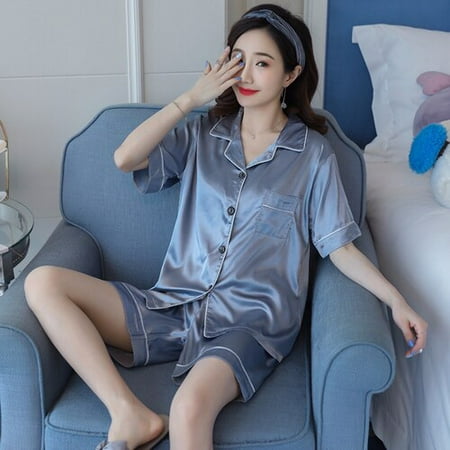 

CoCopeaunt Womens Silk Satin Pajamas Pyjamas Set short Sleeve Sleepwear Pijama Pajamas Suit Female Sleep Two Piece Set Loungewear