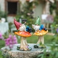 thumbnail image 6 of TERESA'S COLLECTIONS Resin Garden Gnome Statues on Mushroom, Set of 2 Outdoor Patio Decor, Housewarming Gift, 6 of 6