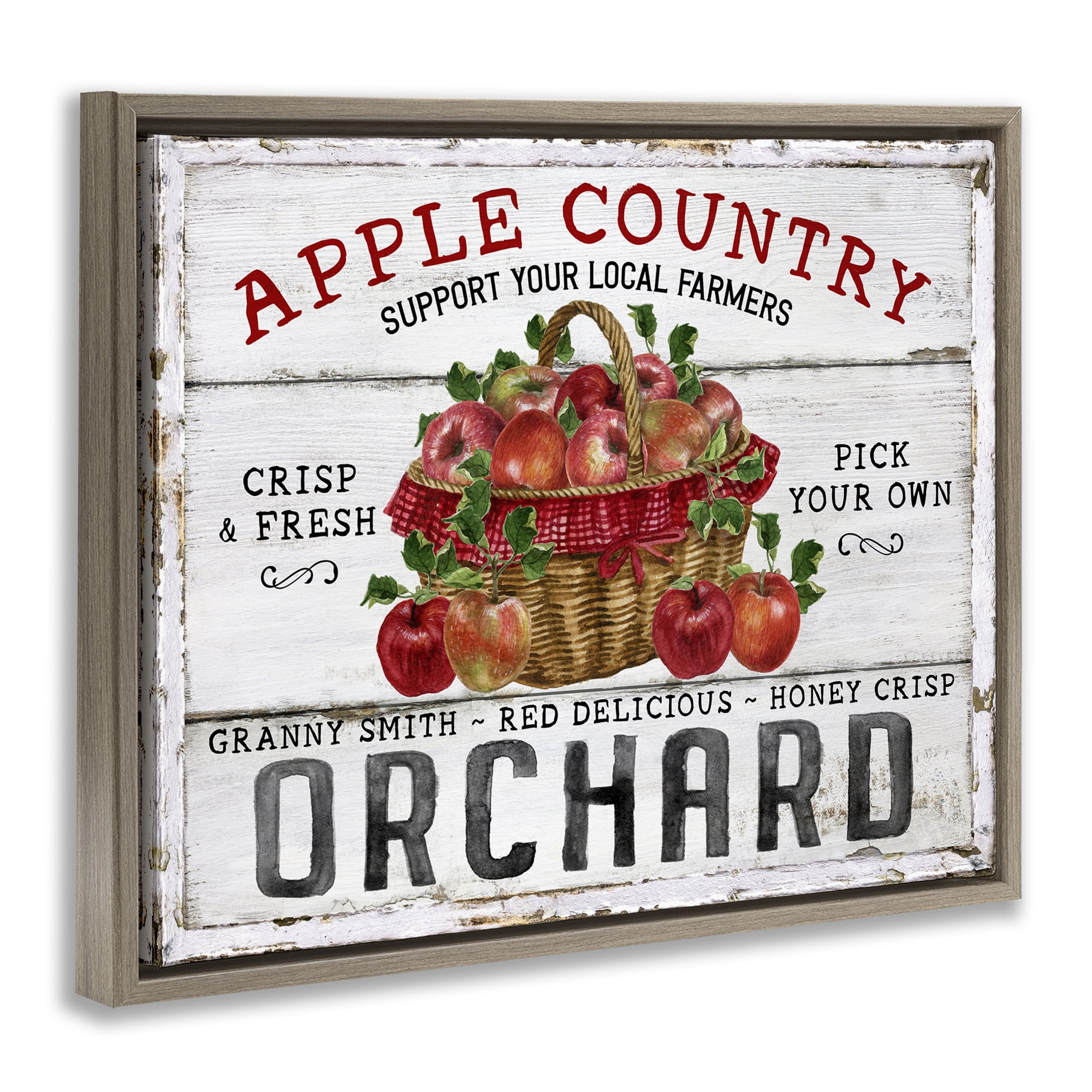 Stupell Industries Rustic Apple Orchard Holiday Painting Brown Floater Framed Canvas Art Prints Wall Art, 21 x 17