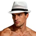 thumbnail image 4 of Men Summer Straw Sun Hat, Wide Brim Outdoor UV Protection Fashion Casual Fedora Cap for Travel Beach Vacation White-D Free Size, 4 of 5