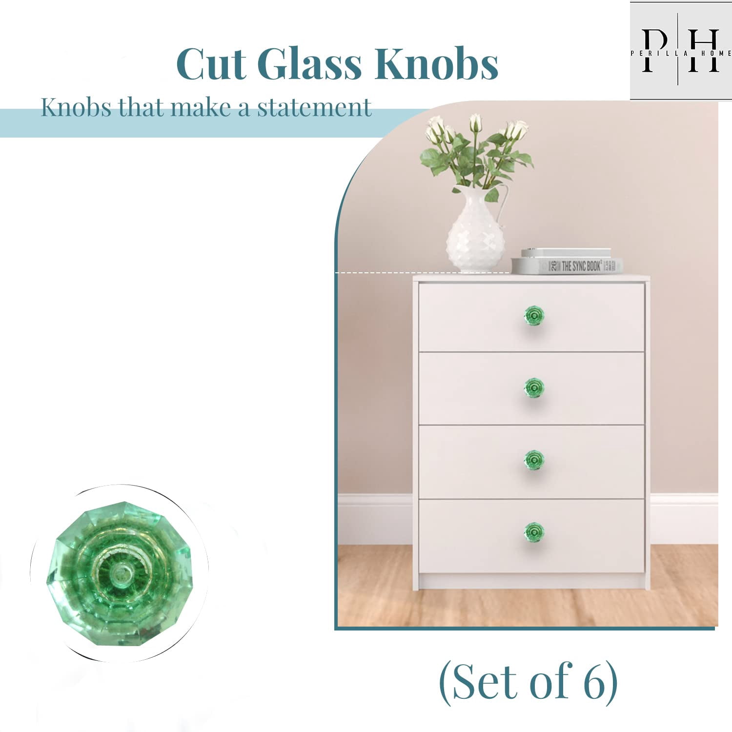 Set Of Six Mint Cut Glass Cabinet Knobs by Perilla Home