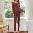 thumbnail image 2 of tarylea Pajamas Sets for Women Ribbed Slim Fitted Suits Scoop Neck Long Sleeve Tops High Rise Stretch Suits Solid Color Casual Comfy Sleepwear Lounge Sets, 2 of 4