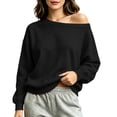 thumbnail image 2 of Nugftut Sweatshirts for Women Off Shoulder Fleece Crewneck Casual Long Sleeve Shirts Loose Fit Tops, 2 of 8