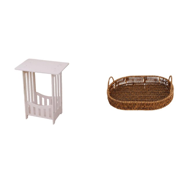 Mesita De Noche Portátil Con Organizador De Mimbre Tejido. Práctica Mesa Auxiliar Para Hotel, Cafetería, Salón, Balcón O Cocina.