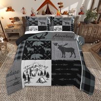 Homewish Wild Bear Deer Bedding Comforter Set,Rustic Farmhouse Cabin Twin Comforter Sets,Happy Camping Bedding Set For Boys Kids,Luxury Bedroom Decor Reversible,2-Piece