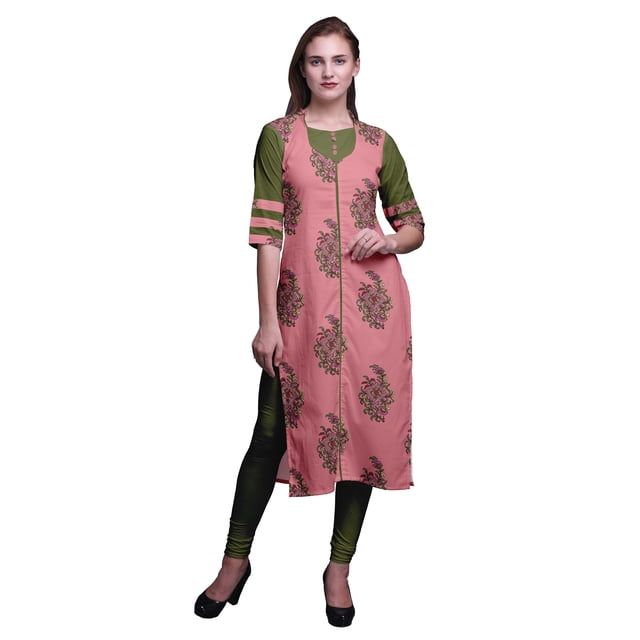 Bimba Kurti Droite Décontractée Imprimée Haut à Manches 3/4 Longue Kurta Robe pour Femmes