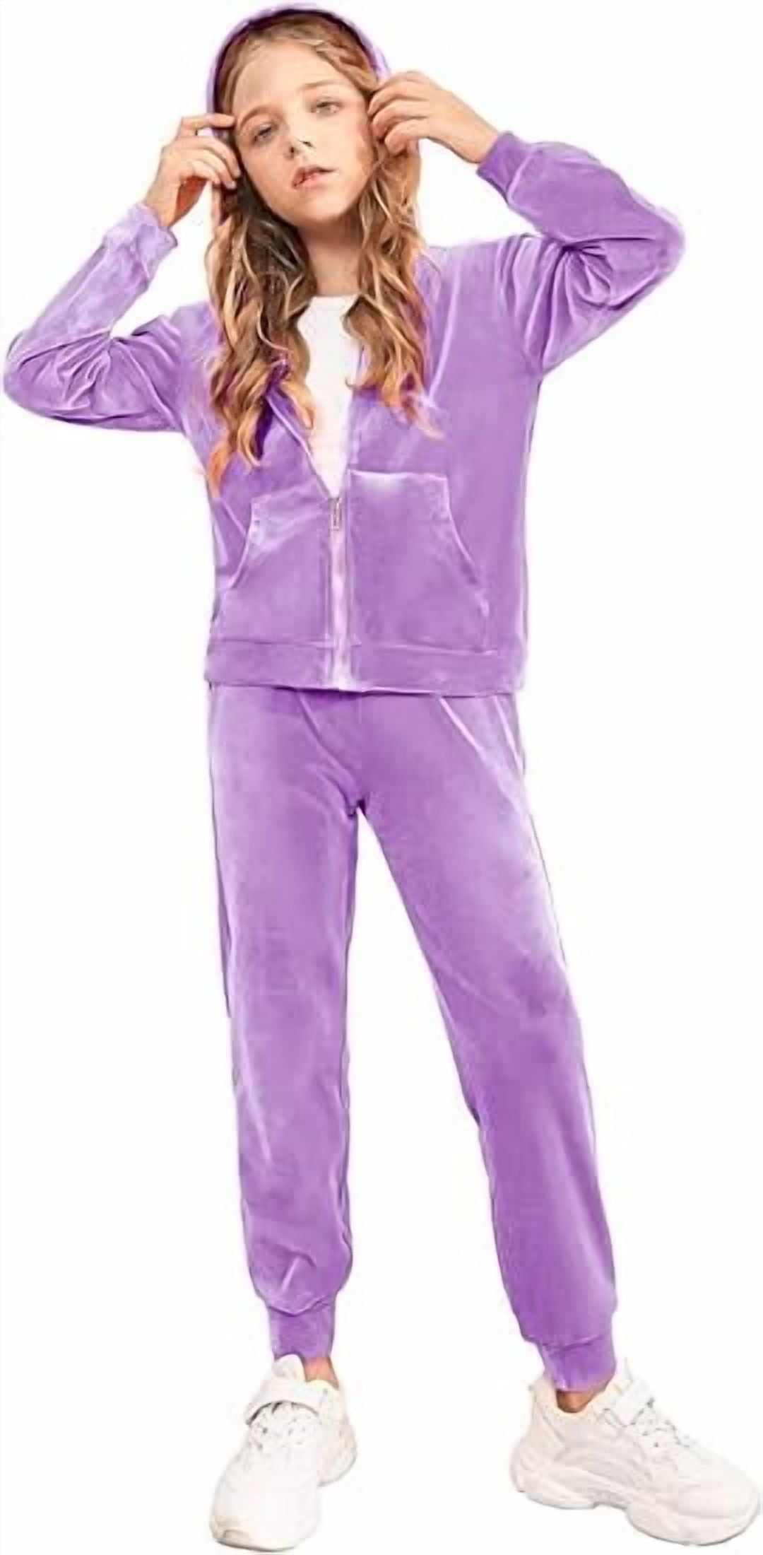 Oudiya Girls 2 Piece Outfits Velour Tracksuit Hoodie and Jogger Set Sweatsuit Athletic Clothes Sets