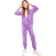 thumbnail image 3 of Oudiya Girls 2 Piece Outfits Velour Tracksuit Hoodie and Jogger Set Sweatsuit Athletic Clothes Sets, 3 of 7