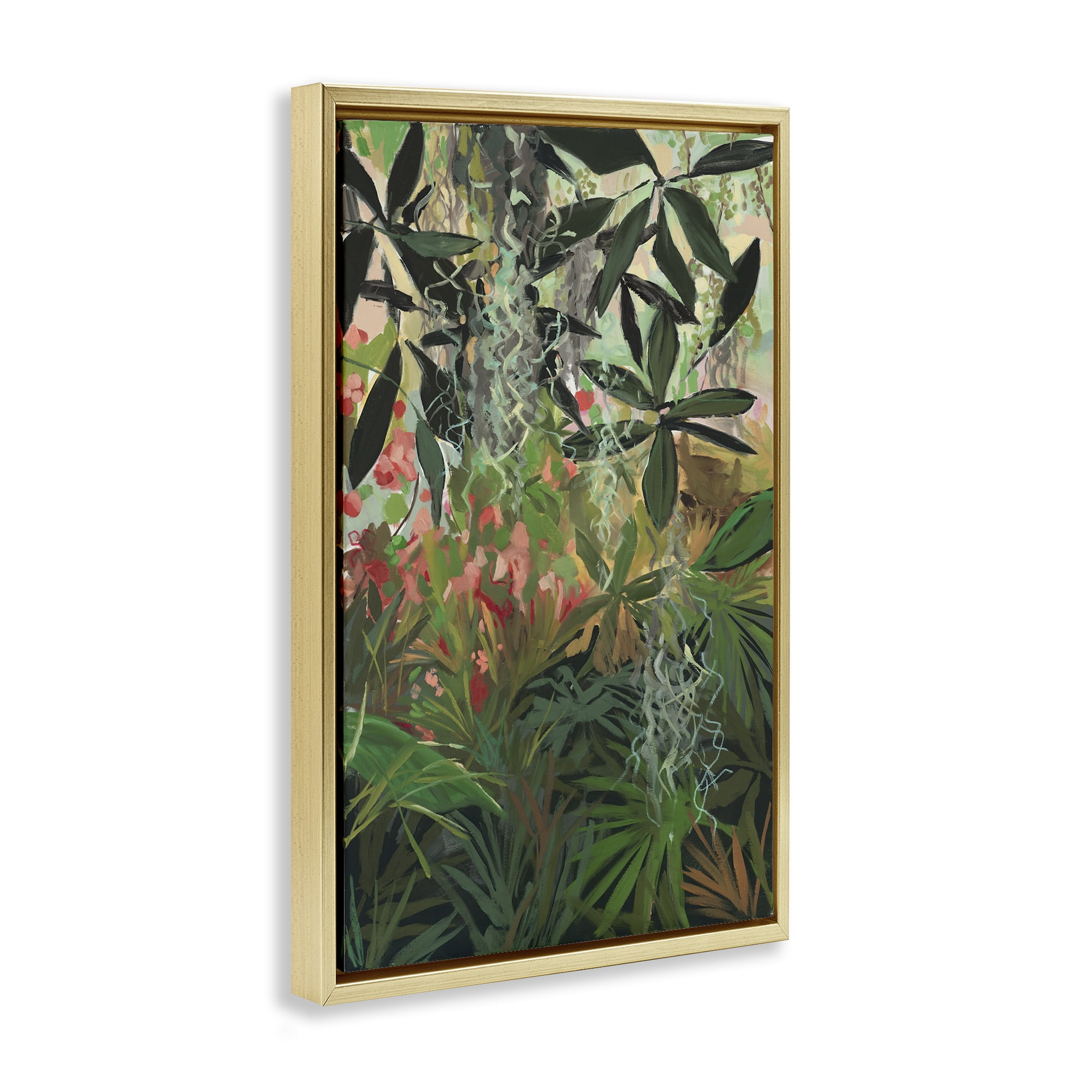 Stupell Industries Dense Rain Forest Plants Landscape & Nature Painting Gold Floater Framed Canvas Art Print Wall Art, 21 x 31