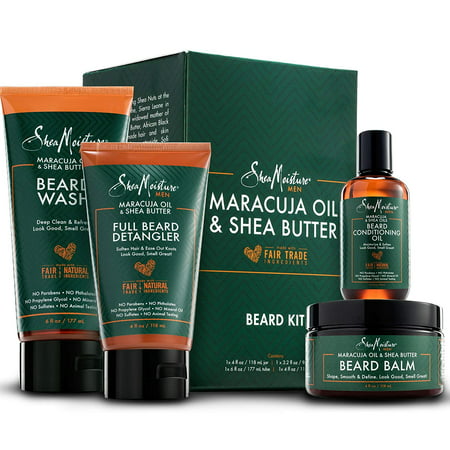 SheaMoisture Complete Beard Styling Set - Maracuja & Shea Oils - Conditioning Oil, Balm, Detangler & Wash Gift (Best Oil For Beard Conditioning)