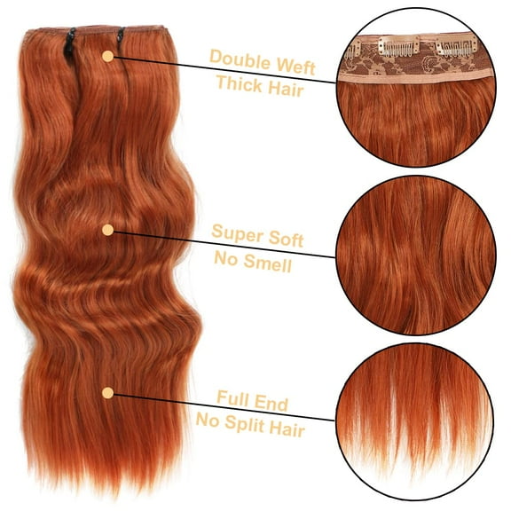 FGERFE-Clip In Hair Extensions Clip ins 20Inch Hair Extension Clips Copper Red Hair Extensions Synthetic Thick Hair Piece for Women(Copper Red)