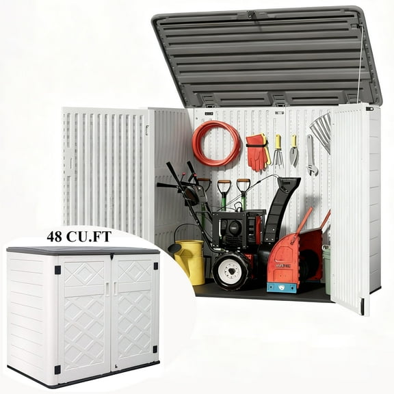 Decksplore 48 CU.FT Outdoor Storage Shed, Waterproof&All-Weather Resin Storag Cabinet with Lockable for Outside& Garden Tools, Double HDPE-White