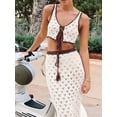 thumbnail image 2 of Women 2 Piece Sets Summer Striped Crochet Knit Coverup Sleeveless Button Crop Tank Top Bodycon Maxi Skirt White S, 2 of 5