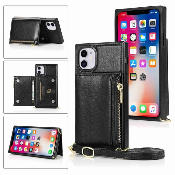 Dteck Case For iPhone 11 6.1 inch 2019 Wallet Card Holder PU Leather Card Pockets Slim Protective Shockproof Flip Folio Zipper Purse Cover, black