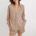 thumbnail image 3 of Patlollav Winter Womens Oversized Sweatshirt Loose V Neck Long Sleeve Lapel Collared Knit High Low Pullover Tops, 3 of 6