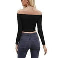 thumbnail image 5 of Sedceaty Women Short Shirt, Long Sleeve Off Shoulder Solid Color Casual Street Party Crop Tops, 5 of 7