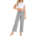 thumbnail image 2 of INSPIRE CHIC Womens Wide Leg High Waist Pull on Ribbed Knit Casual Drawstring Palazzo Trousers Cropped Pants S Gray, 2 of 5