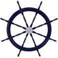 thumbnail image 1 of Hampton Nautical Deluxe Class Dark Blue Wood and Chrome Decorative Ship Steering Wheel 48" - ation, 1 of 4