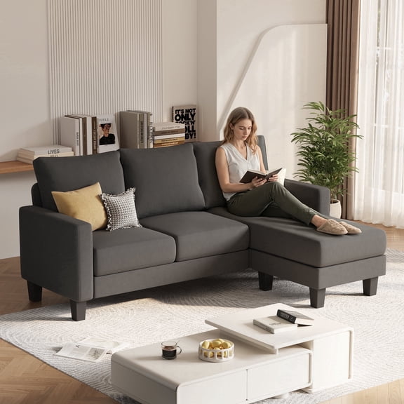 Vineego 72" L-Shaped Sectional Sofa with Ottoman Ergonomic Support Sofa Couch for Small Spaces Living Room, Apartment,Dark Gray