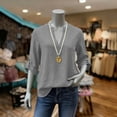 thumbnail image 6 of thefmos Women's Fall Winter 3/4 Sleeve V Neck Tops Dressy Casual Blouses Loose Solid Basic Pullover Trendy Vacation Fashion Clothes, Gray XL, 6 of 9